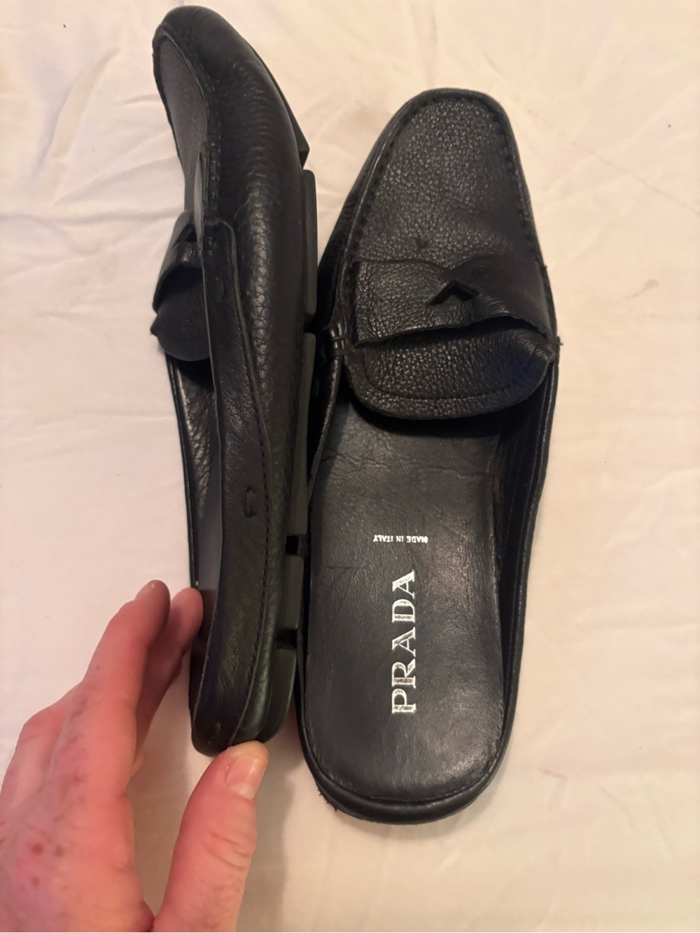 Prada Black Pebbled Leather Penny Loafers for Women - Picture 5 of 5